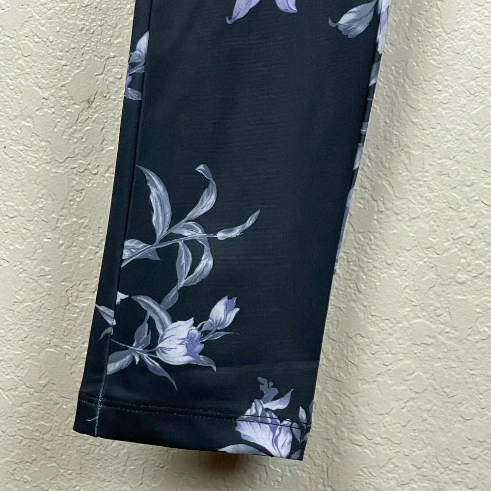 Athletech Leggings Women's Sz S High Waisted Floral Athletic Black Lavender - Picture 8 of 9
